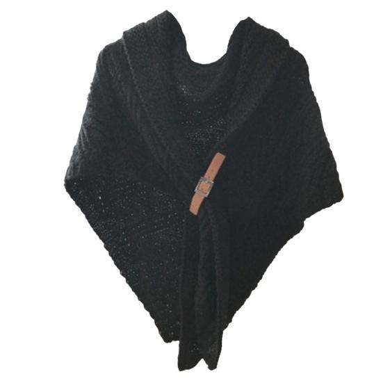 

Faux Leather Buckle Fine Craftsmanship Thick Warm Knitted Scarf Women Autumn Winter Large Solid Triangle Scarf Poncho чёрный