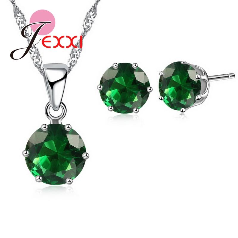 17 Colors Silver Color Jewelry Sets Classical Engagement CZ Diomand Earrings+Necklace For Women Gift