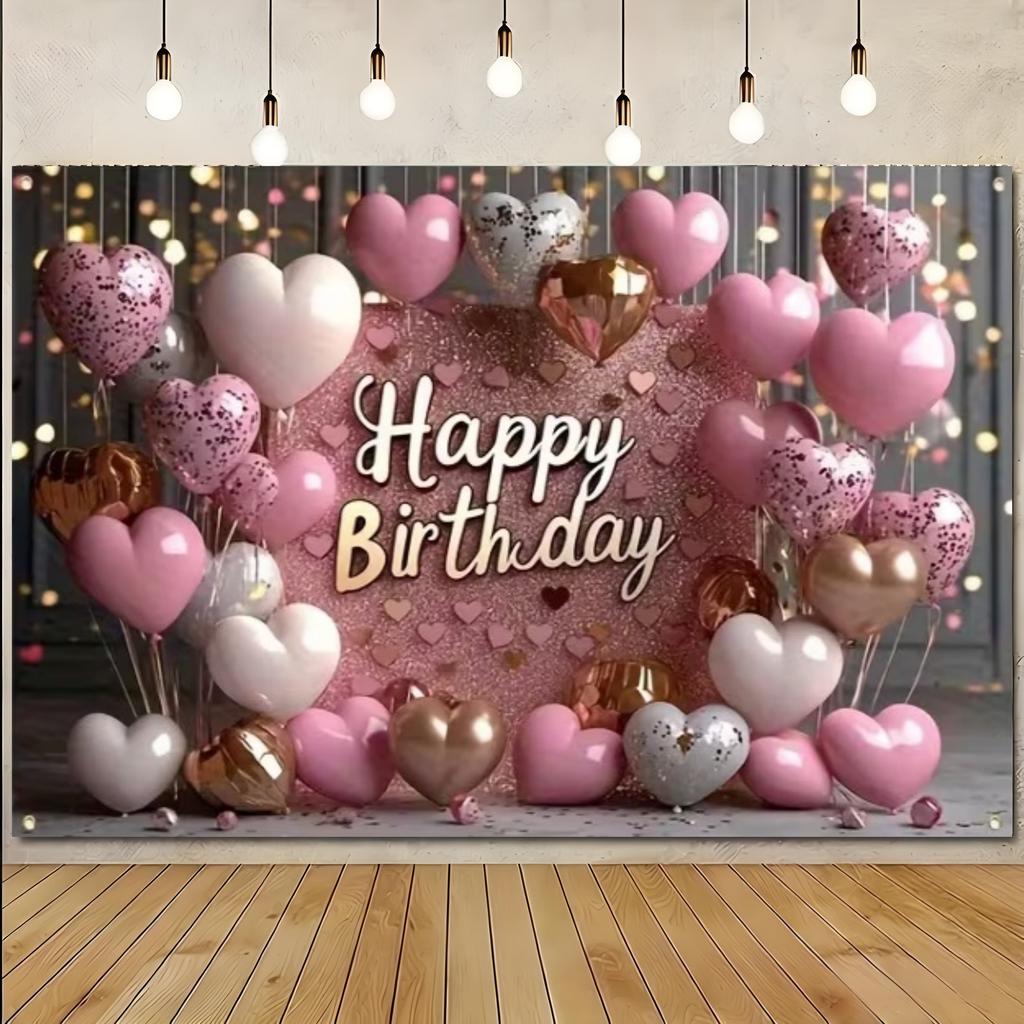 Pink Rose Balloon Girl Birthday Party Decoration Backdrop Crown Flowers Banner Adult Party Photography Background Supplies Gifts