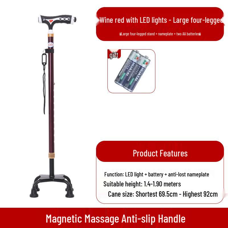 Yunxiang Verstellbare Vierfuß-Gehhilfe für Senioren - Rutschfest, Teleskop-Gehstock mit Licht, Aluminiumlegierung