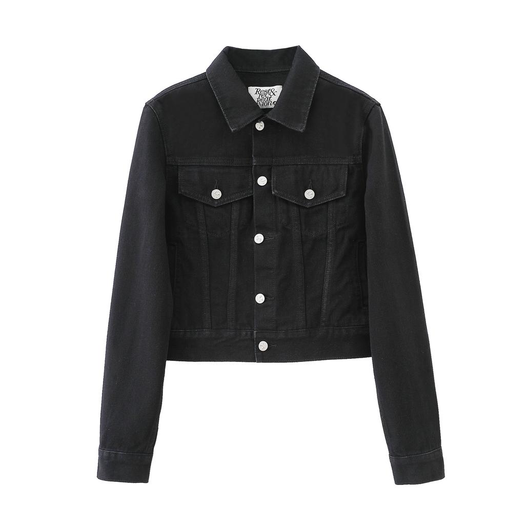 Women's Turn Down Collar Long Sleeve Cropped Jacket Slim Fit Korean Denim Jacket Single Breasted Vintage Washed Casual Outerwear Coat