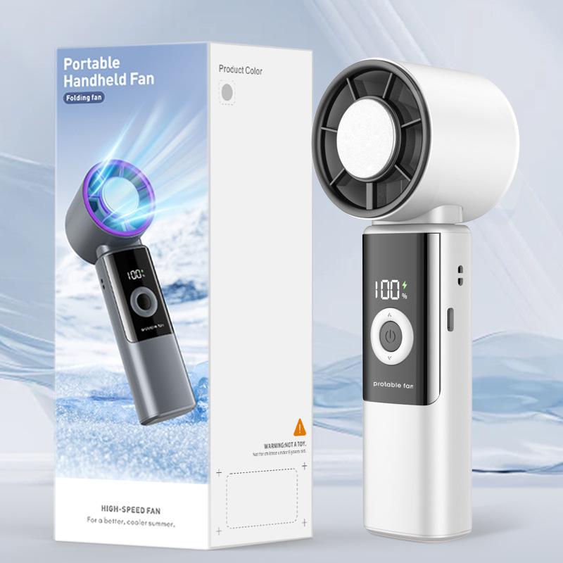 2026 Handheld High-Speed Fan: Digital Display, Strong Wind, 100-Speed, Folding Semiconductor Design