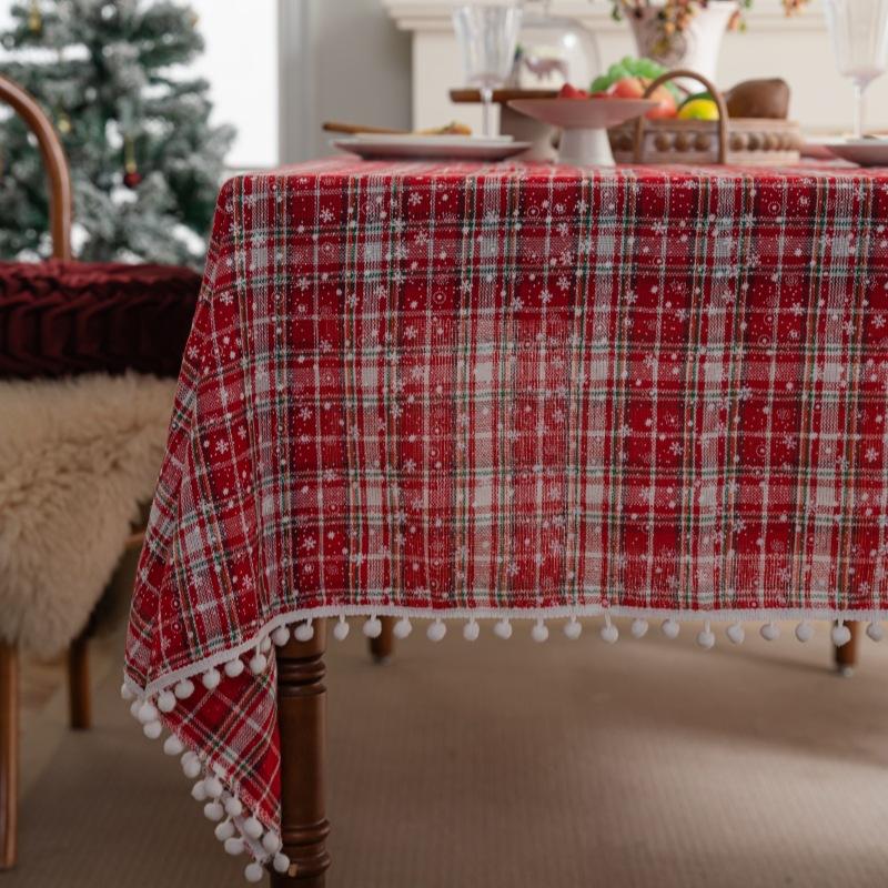 Christmas Print Linen Tablecloth Rectangular Dining Table Cover Holiday Decor Tea Table Cloth
