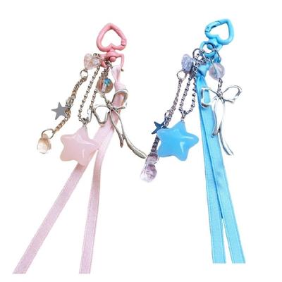 Youthful Star Embellished Key Chain with Cuteness Bowknot Unique Key Accessory Perfect for Parties and Casual Outings