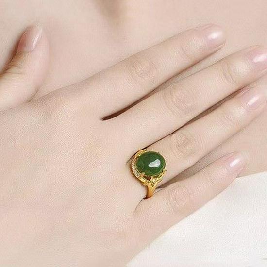 

Adjustable Gold Emerald Jade Ethnic Ring for Men & Women - Simple Luxury Open Design