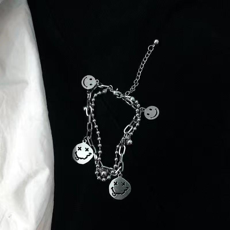 Dark Alloy Double Layer Bracelet with Heart, Little Bear, and Cross Pendants