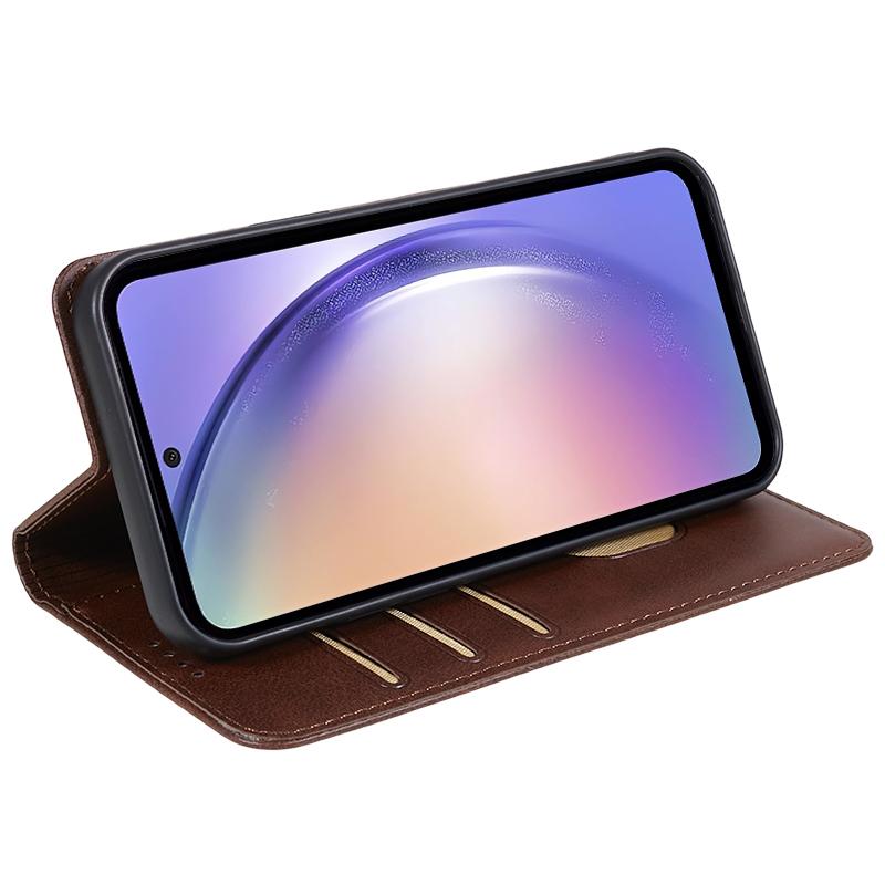 

For Samsung Galaxy S24+ PU Leather Case Business Style Magnetic Cell Phone Cover Brown