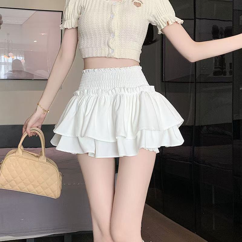

Fungus edge cake skirt women s summer ballet style high-waisted A-line puffy short skirt anti-light culottes S белый