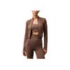 Short Slim Fit Stand Collar Long Sleeve Jacket Women Jackets Khaki 404F406-030