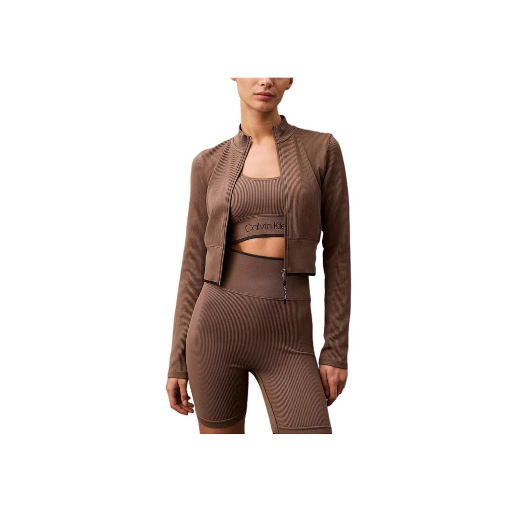 Calvin Klein Short Slim Fit Stand Collar Long Sleeve Jacket Women jackets Khaki 404F406-030