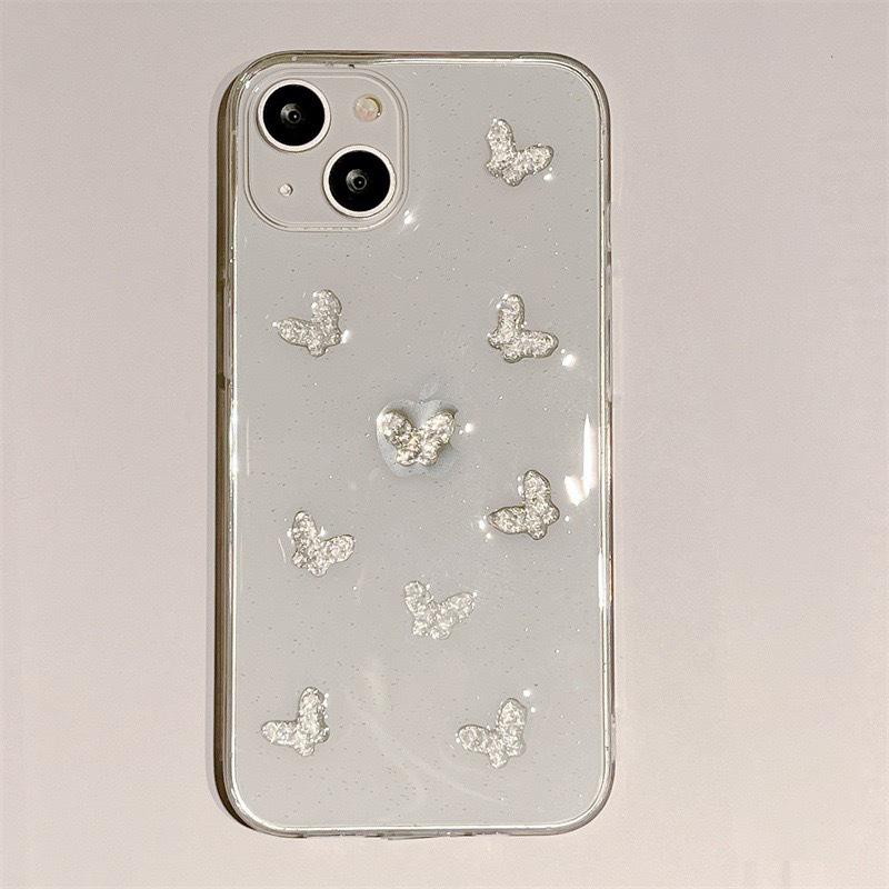 Wind Glitter Transparent Mobile Phone Case, Small And Fresh, Suitable For Apple 16Promax Butterfly Apple 17 Women'S 14 Soft