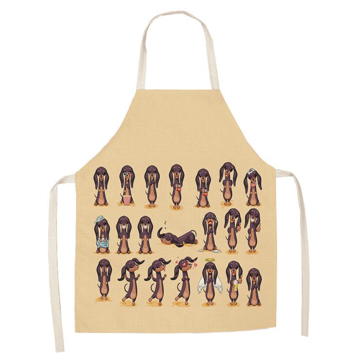1 Pcs Cotton Linen BullDog Dog Print Kitchen Aprons Unisex Dinner Party Cooking Bib Funny Pinafore Cleaning Apron