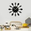 Kitchen Wall Clock 3D Creative Kitchen Spoon Fork Mirror Wall Sticker Decal