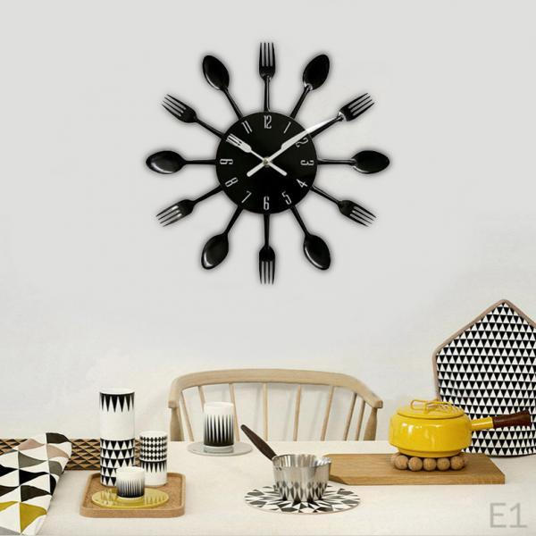 Kitchen Wall Clock 3D Creative Kitchen Spoon Fork Mirror Wall Sticker Decal