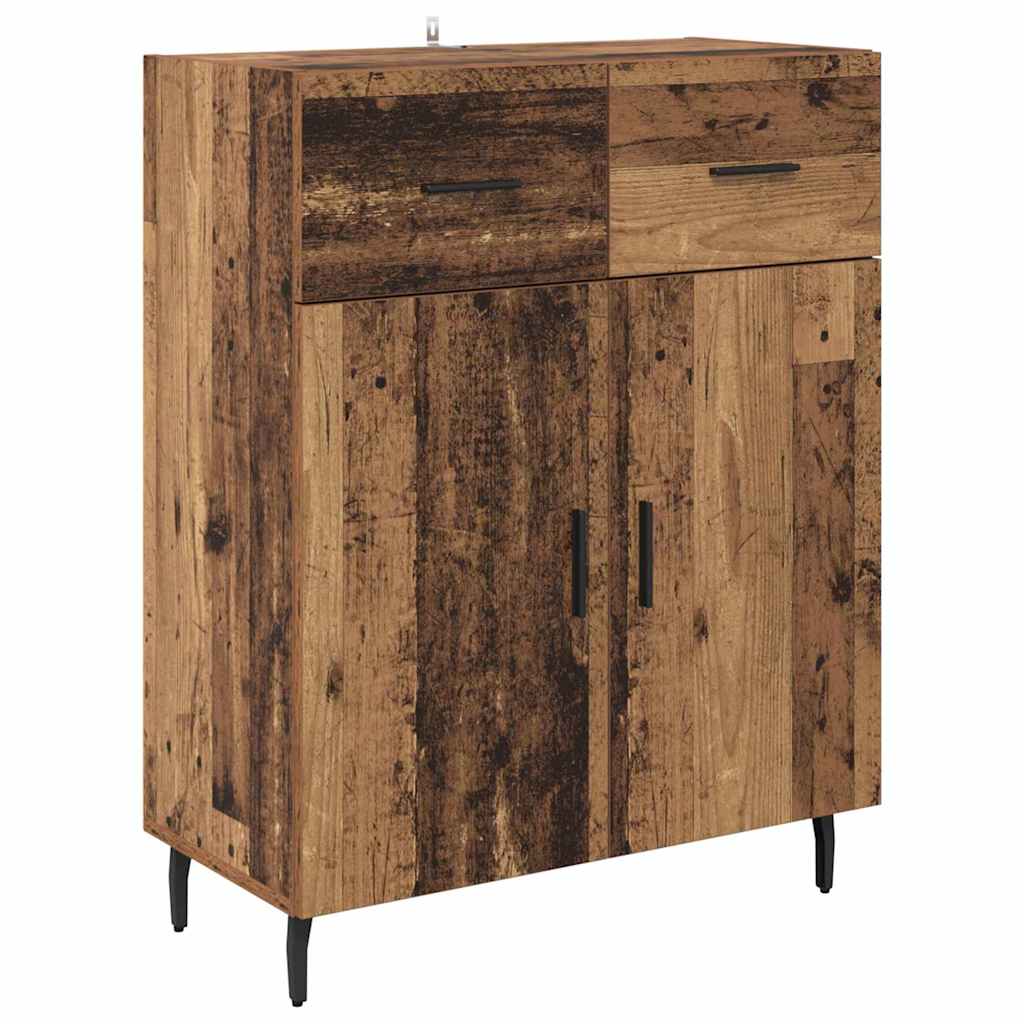 Highboard with Drawers 2 pcs Reclaimed Wood Look Engineered Wood and Glass