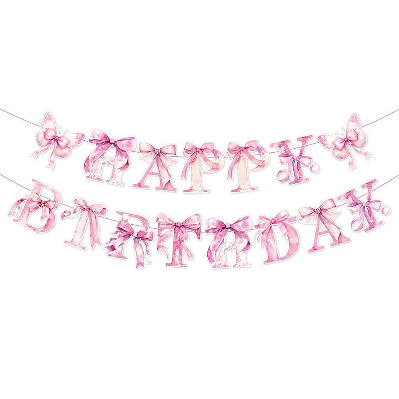 

Розовый баннер на тему бантиков, спиральная подвеска, узор с бантиками, принадлежности для украшения на день рождения девочки