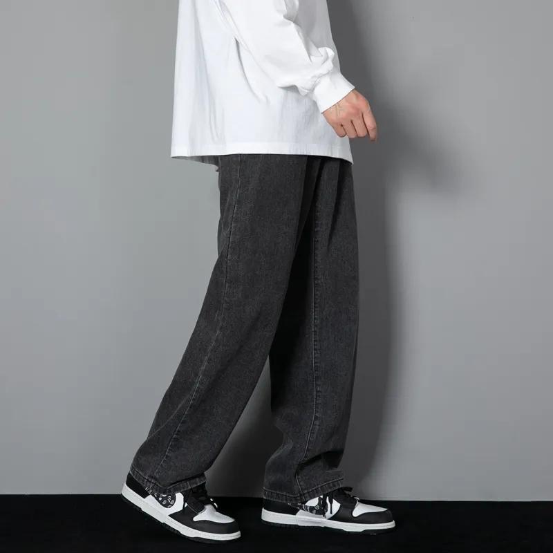 New Korean Men's Casual Long Jeans Classic Man Straight Denim Wide-leg Pants Solid Color Baggy Male Student Trousers
