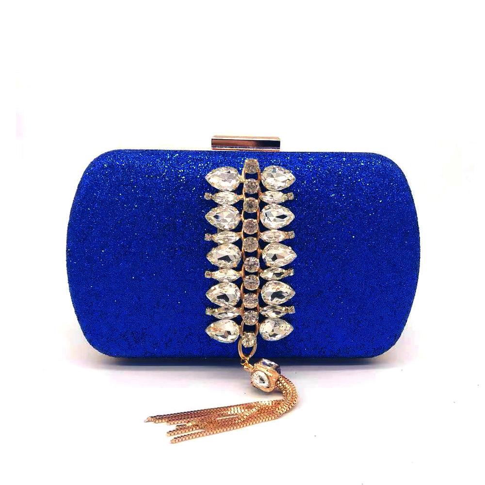 

New Style Sequined Evening Bag Fringed Chain Embellished Vestidos De Noche Women s Crossbody Bag For Prom Gowns синий
