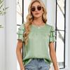 Ladies Summer Ruffles Short Sleeve O Neck Solid Color Casual Holiday Pullover Blouse Shirt Top
