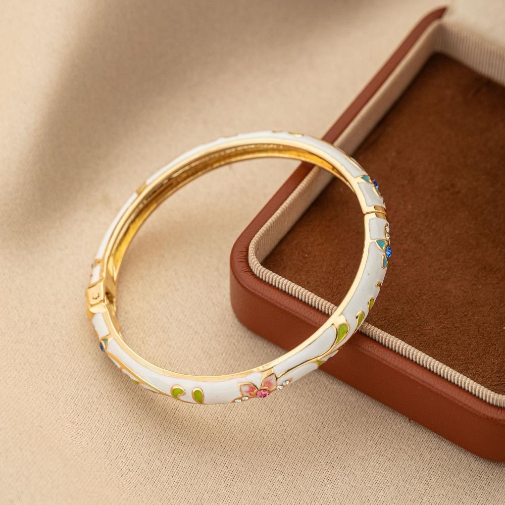 Electroplating Enamel Flower Pattern Bangle Chinese Style Enamel Bangle Festival Gift Style 3