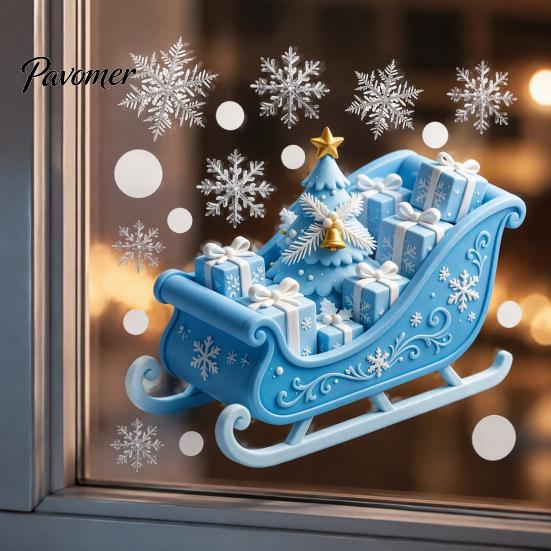 Santa Claus Window Decals Christmas Static Clings, Reusable Stickers with Snowman Clings Xmas Tree Patterns, Removable Glass for Holiday Home