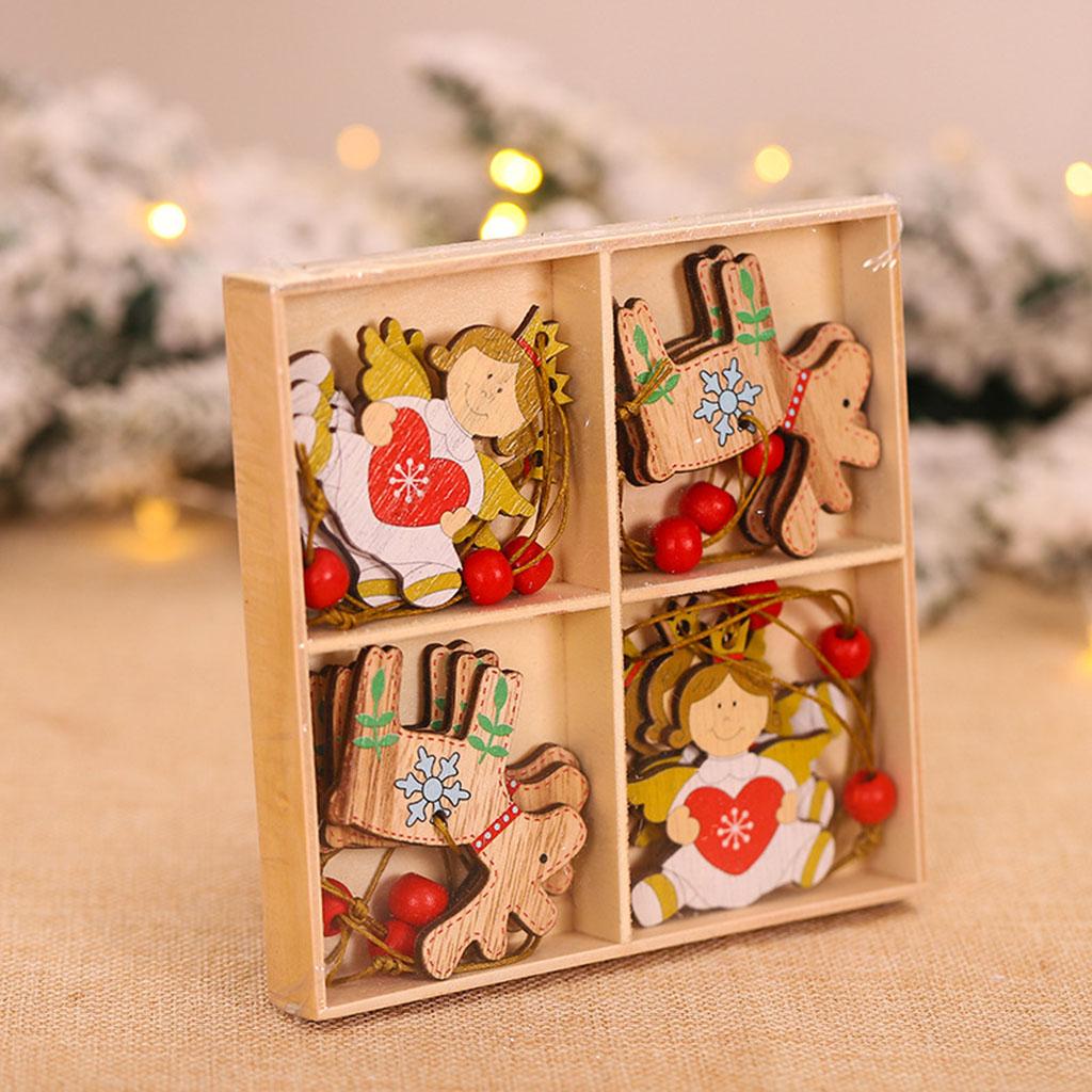 12 PCS Christmas Tree Decorations New Year Craft Wooden Ornaments Christmas