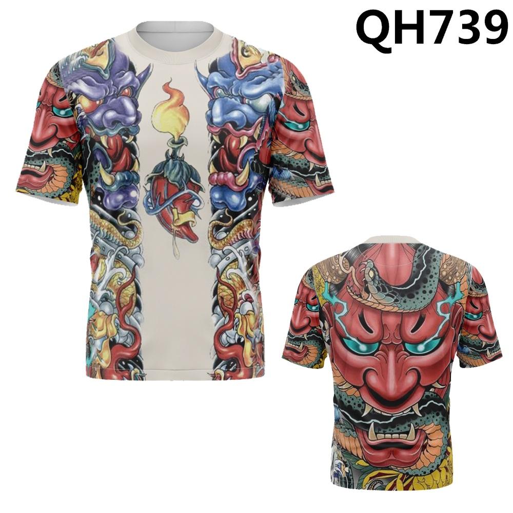 Japanisches Tattoo Halbe Rüstung Prajna 3D-gedruckt Muster Sommer Harajuku Lässig Kurzarm T-Shirt Top