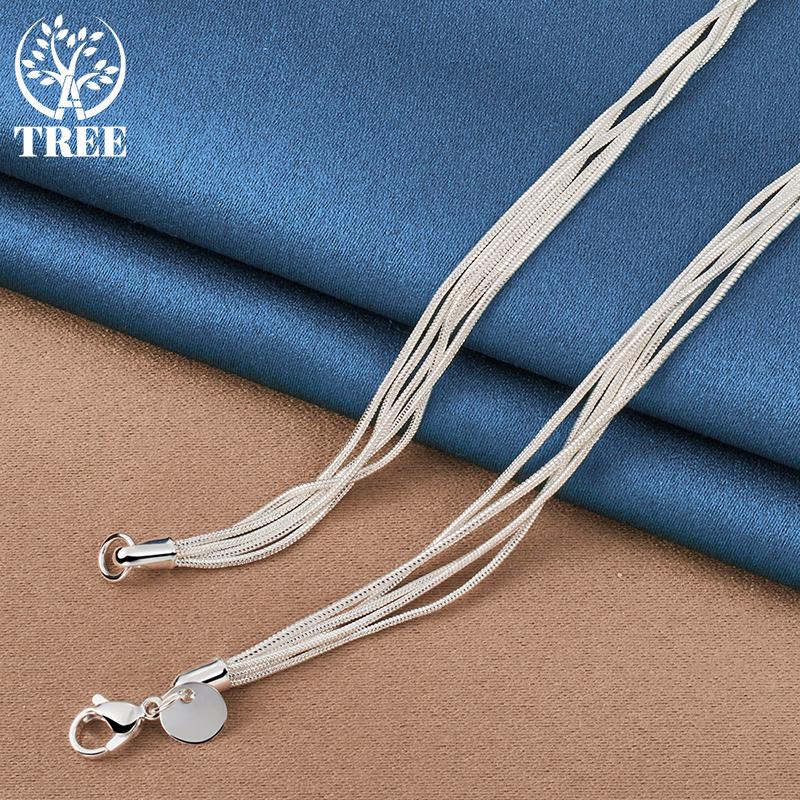 Bijuterii colier cu bile de mărgele netede, argint 925, lanț cu cinci șerpi