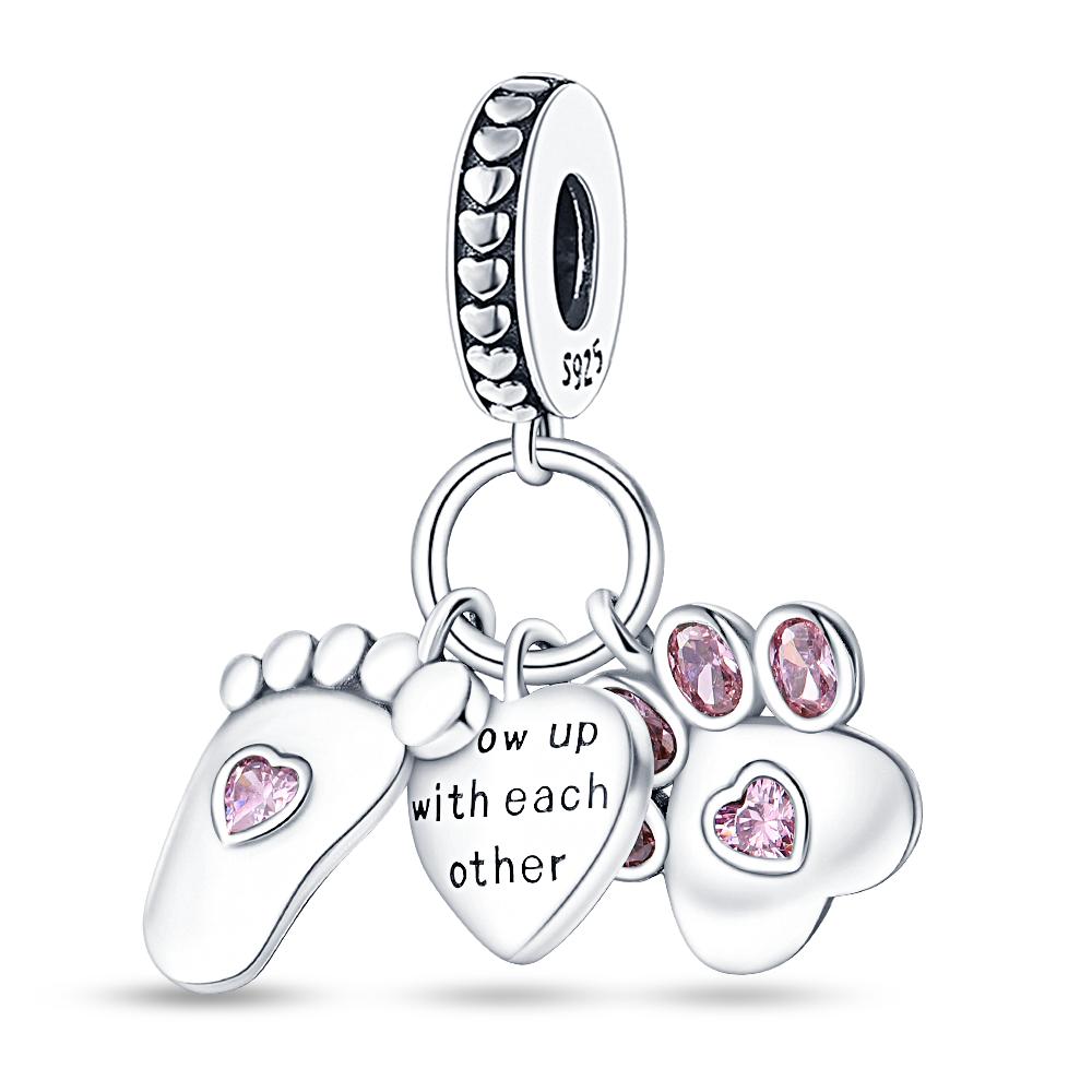 925 Sterling copper Cat and Dog Series Best Friend Pendant Fit 4MM hole diamete Bracelet Charms Bead Necklace DIY Female Zircon