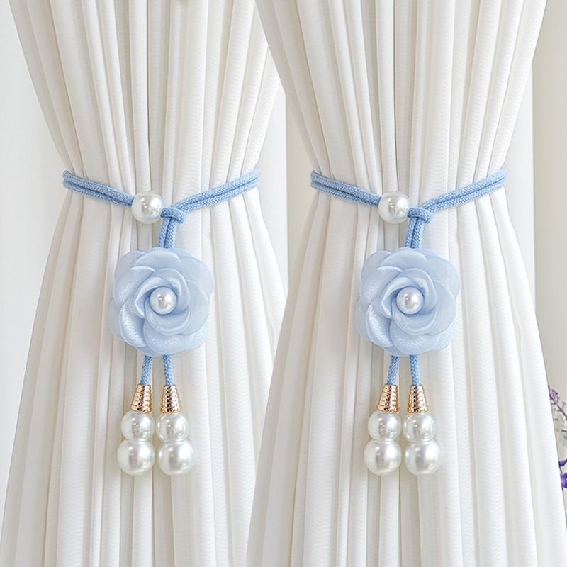 2Pcs Elegant Artificial Pearl Flower Curtain Tiebacks Adjustable Curtain Buckles Home Decor Add Warm Atmosphere To The Home