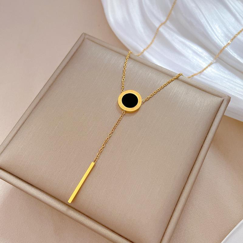 Titanium Steel Tassel Roman Ring Minimalist Wind Furnace Real Gold Necklace Female Collarbone Chain Accessories