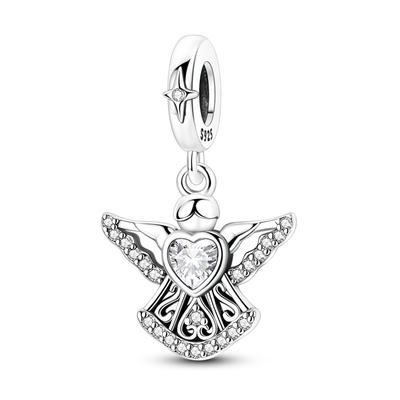 925 Silver Angel Heart Charms Bead CZ Zirconium Love Dangle Fit Bracelet DIY Women Jewelry Gift