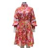 Sommerkleid Damen Lässig Elegant Temperament Hoher Hals Langarm Hohe Taille Mit Gürtel Großer Schwingender Bedrucktes Kleid