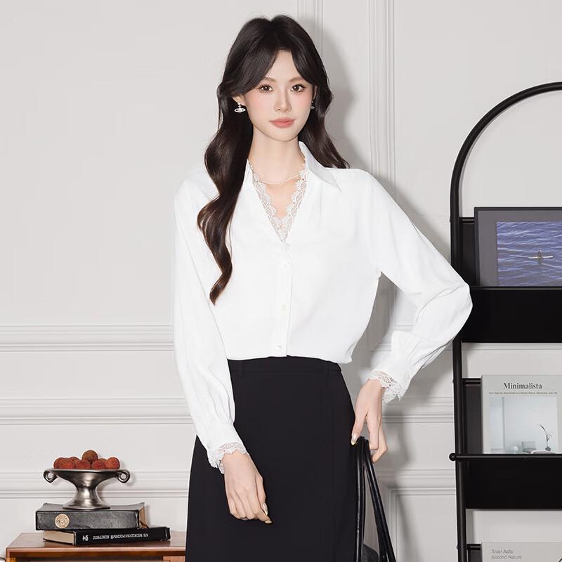 Women s Polo Collar Lace Trim Long Sleeve Shirt XL