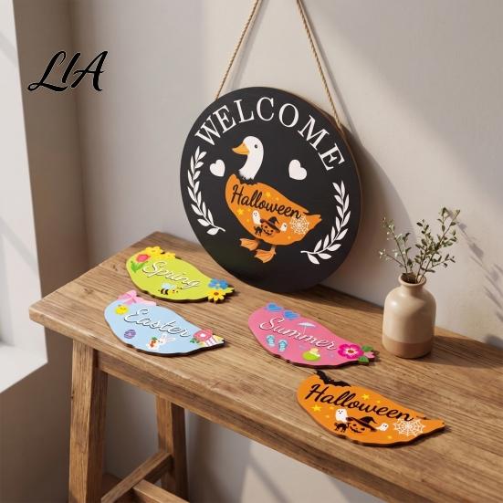 Housewarming Gifts for Goose Lovers Interchangeable Welcome Sign Front Door, Rustic Farmhouse Wood Door Hanger Home Porch Entryway And Seasonal Decor