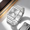 Mens Minimalist Square Analog Watch Luminous Date Waterproof Steel Strap Casual Business Quartz Wristwatch