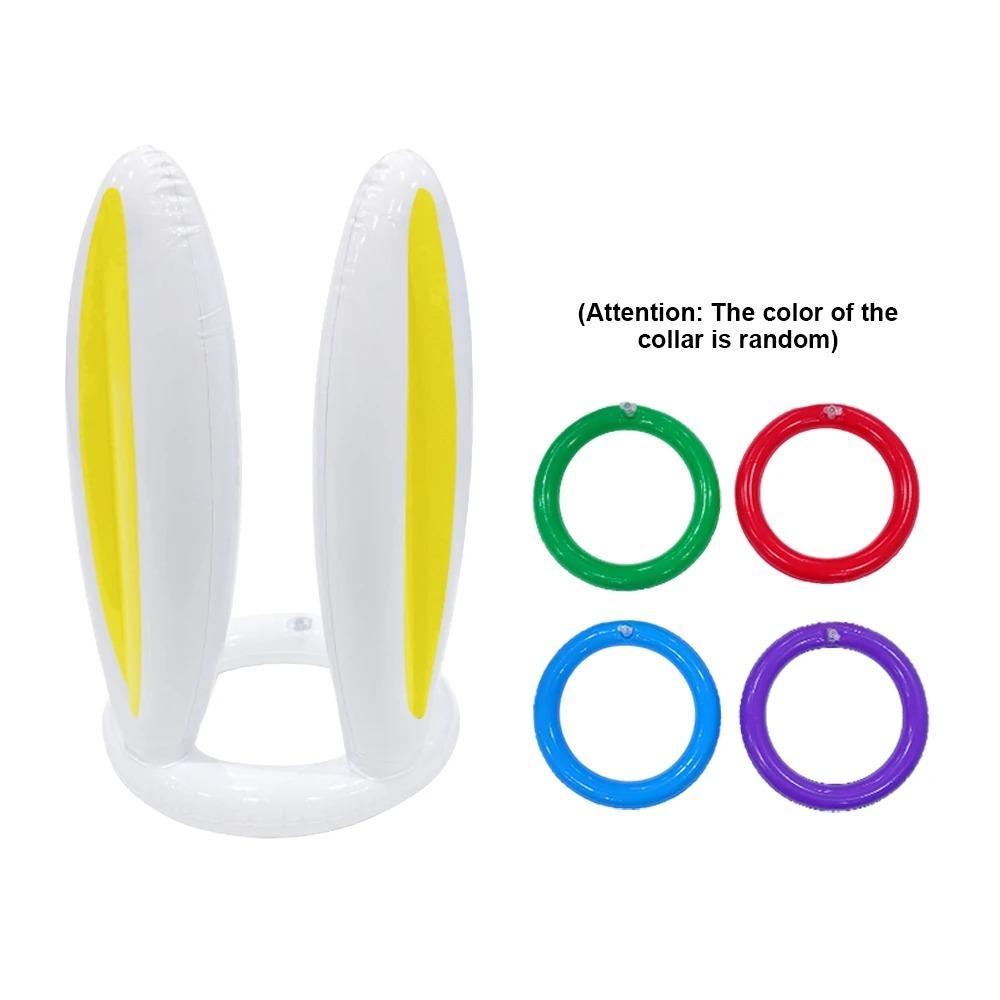 Надувной набор для игры в кольцеброс  Уши Пасхального Кролика  из ПВХ Веселая игра в кольцеброс с ушами кролика Игровая вечеринка жёлтый