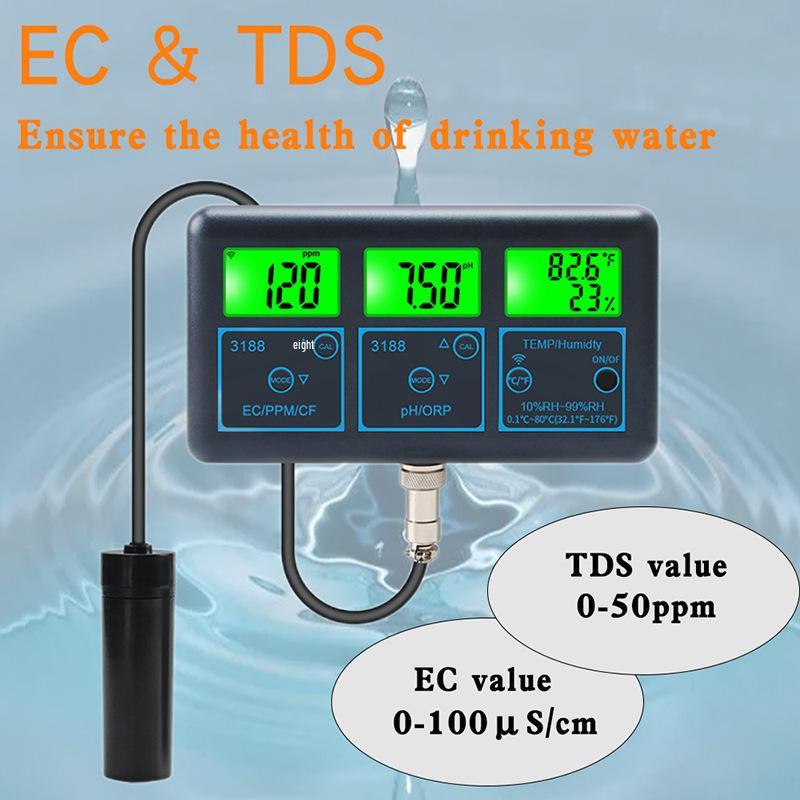 WiFi Tuya 7-in-1 Smart Water Quality Monitor: TDS, Conductivity, Fish Tank, Aquaculture pH, Alkalinity, ORP Meter
