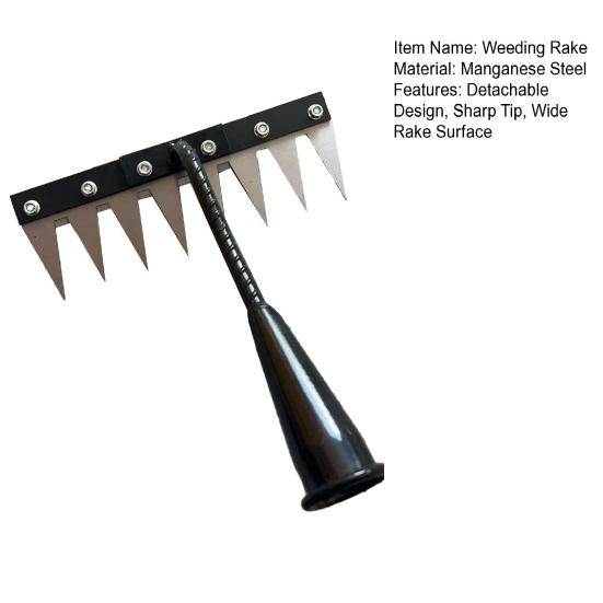 Weeding Rake Detachable Design Manganese Steel Garden Weeder Rake with Sharp Tip Wide Teeth Soil Penetration Rake