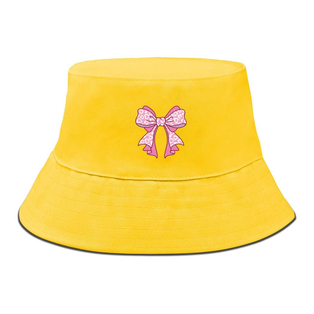 Bucket Hat With Bowknot Pattern Print , Sun Cap Trendy Summer Candy Color Beach Hat