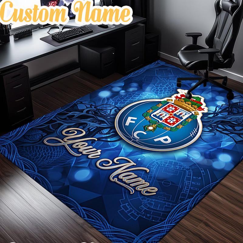 Custom Name Fc Porto Crest Design Rug, Office Rug, Chair Rug, Carpet for Living Rooms, Doormat Game Rug Home Decor Christmas Gifts