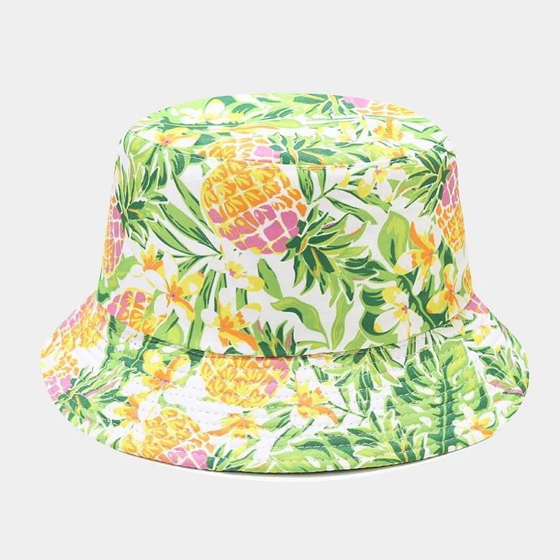 Summer Fruit Print Double-Sided Wearing Bucket Hats For Women Men Colorful Pineapple Lemon Panama Fisherman Caps Outdoor Sun Hat
