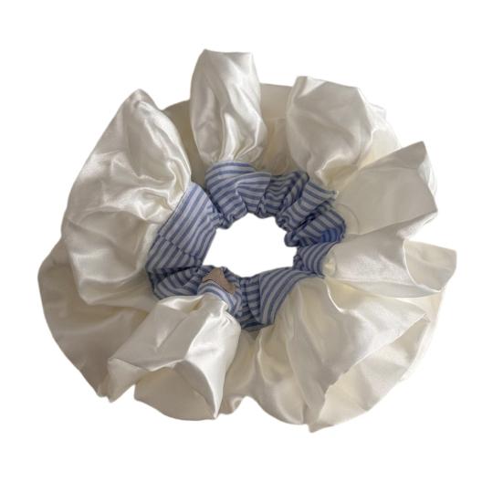 

Women Hair Tie Striped Print Patchwork Color Hair Rope High Elasticity Smooth Satin Ruffle Trim Oversized Hair Band Hair Accessory
