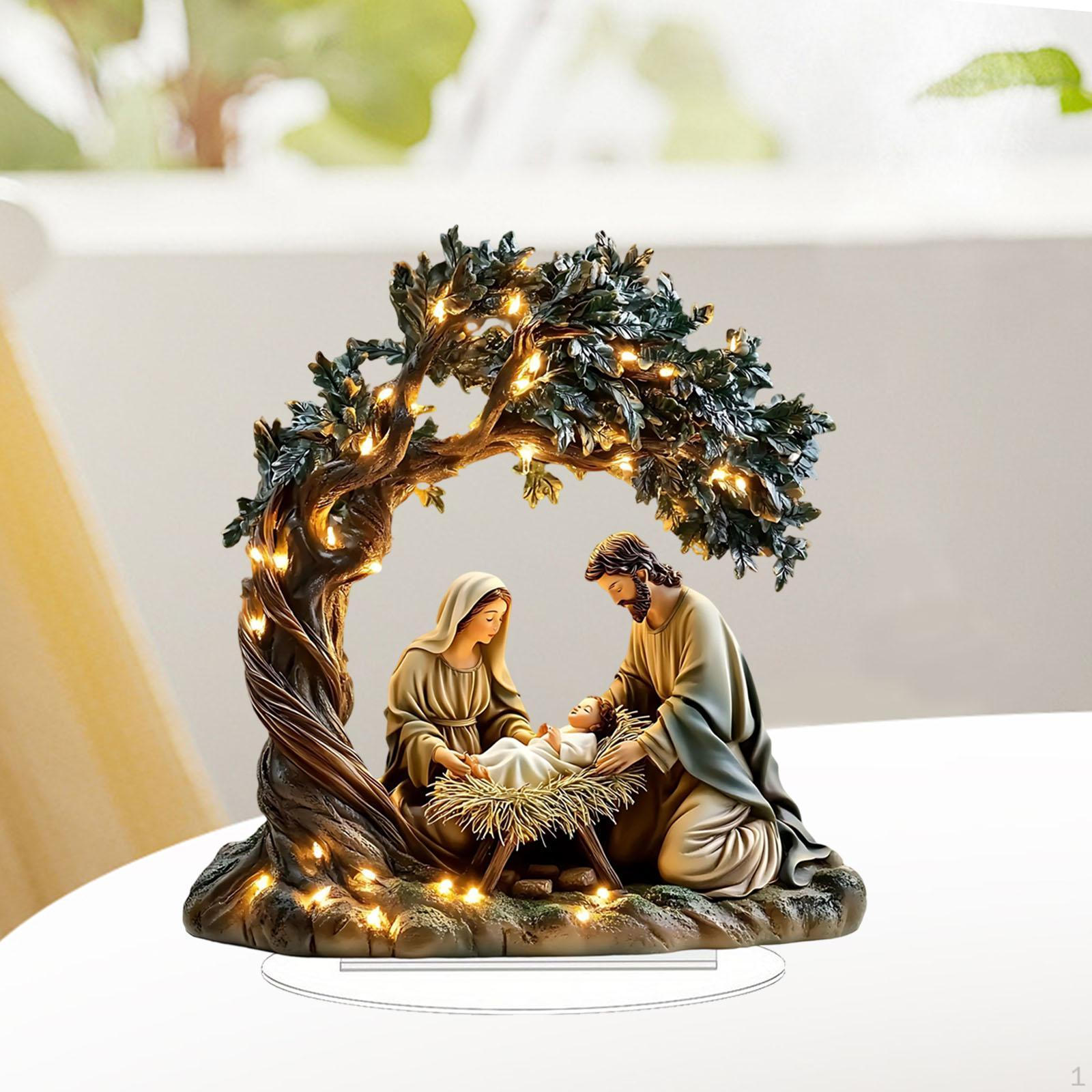 

2D Jesus Birth Decor Acrylic Nativity Scene Artwork Rustic Desktop Ornament for Fireplace 17.6cmx20cm