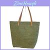 Natural Woven Straw Shoulder Bag With Zipper Closure For Summer Beach And Travel