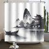 Japanese Ink Shower Curtain Fog Mountain Boat Wild Goose Natural Landscape Outdoor Bathroom Decoration Hook Shower Curtain