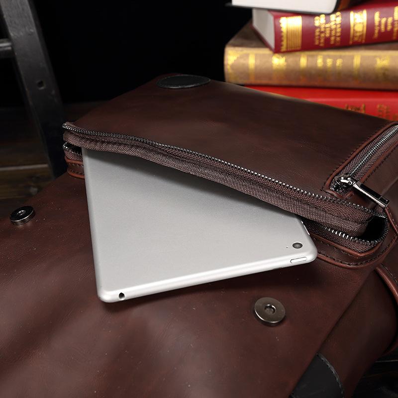 Trendy Men's British Fashion Backpack Personality Design Young Student Backpack Retro Crazy Horse Leather Bag 14-inch Computer Bag