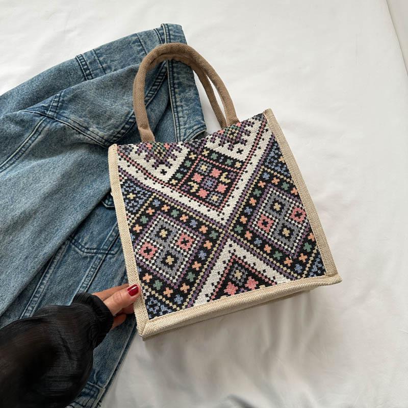 Canvas Ethnic Style Large Capacity Tote Bag Women's 2026 New Fashion Portable Mummy Bag Student Class Shoulder Bag