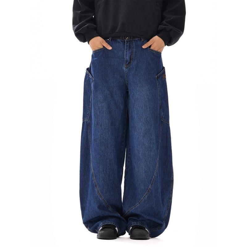 American Retro Stylish Machete Baggy Cargo Jeans Men and Women Loose Hip Hop Wide Leg Embroider Mop Pants