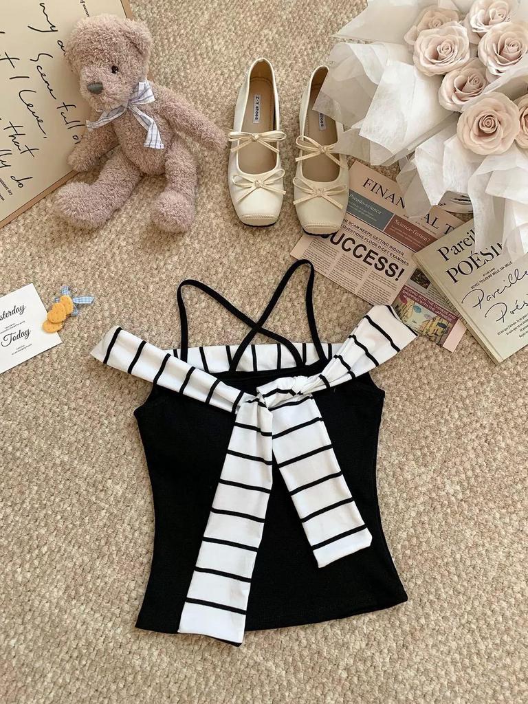 Tweedelige Gestreepte One-Shoulder Camisole voor Dames - Trendy Zomertop